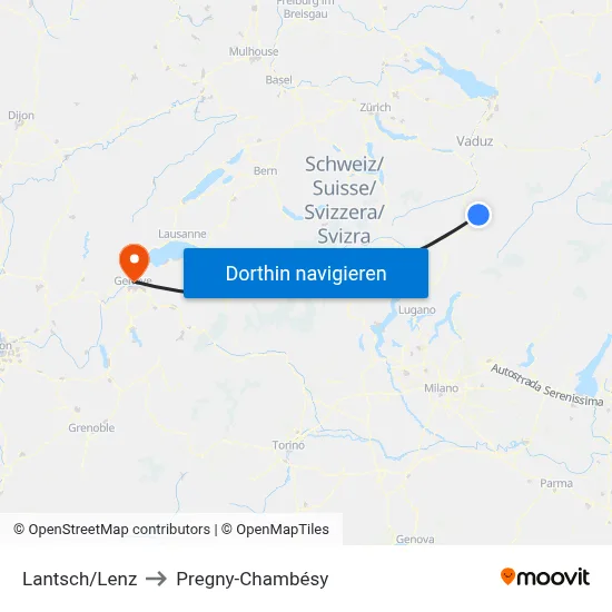 Lantsch/Lenz to Pregny-Chambésy map