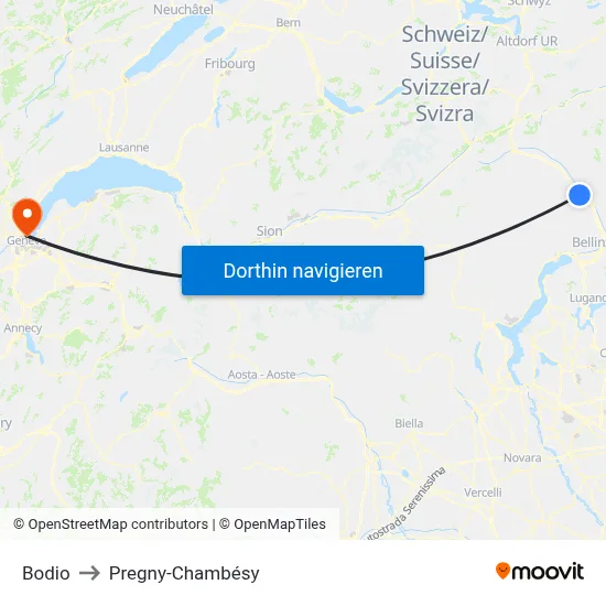Bodio to Pregny-Chambésy map