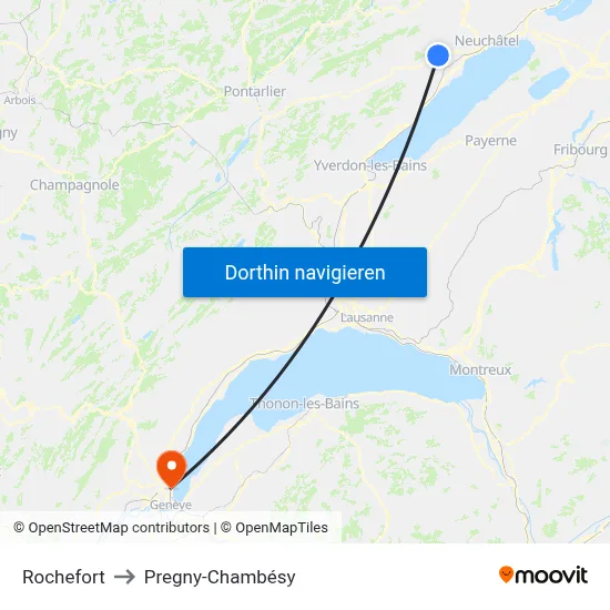 Rochefort to Pregny-Chambésy map