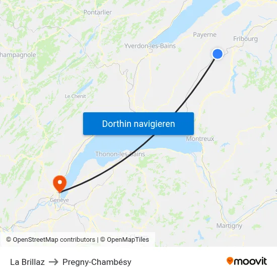 La Brillaz to Pregny-Chambésy map