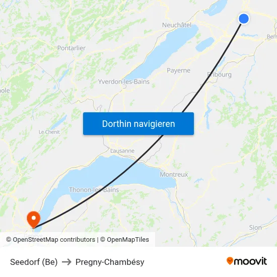 Seedorf (Be) to Pregny-Chambésy map