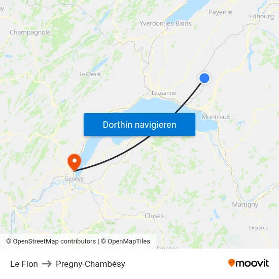 Le Flon to Pregny-Chambésy map
