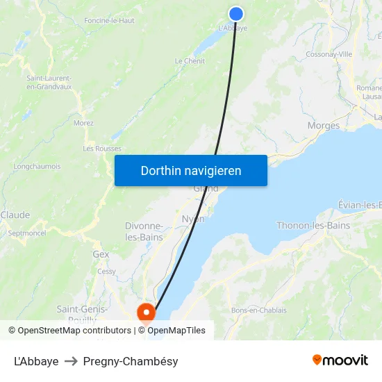 L'Abbaye to Pregny-Chambésy map
