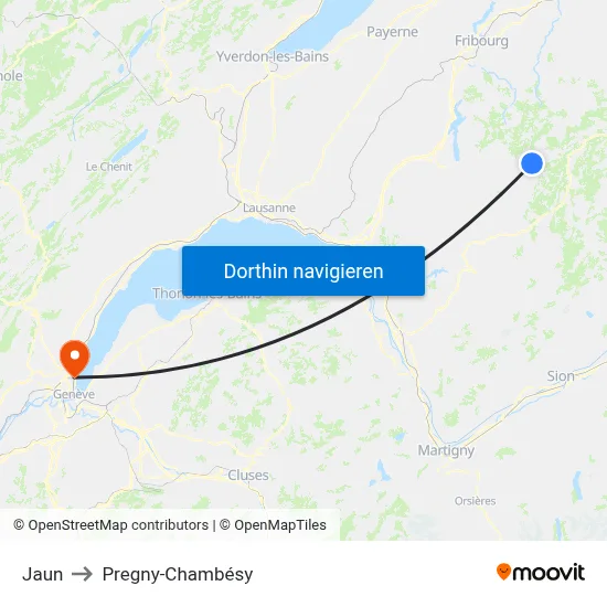 Jaun to Pregny-Chambésy map