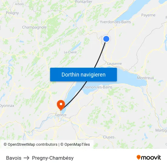 Bavois to Pregny-Chambésy map