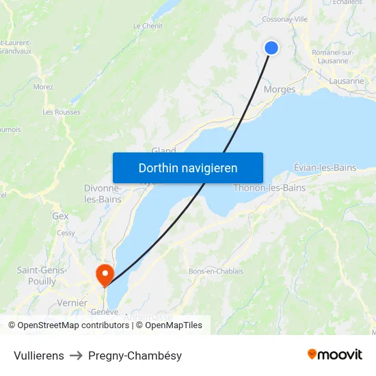 Vullierens to Pregny-Chambésy map