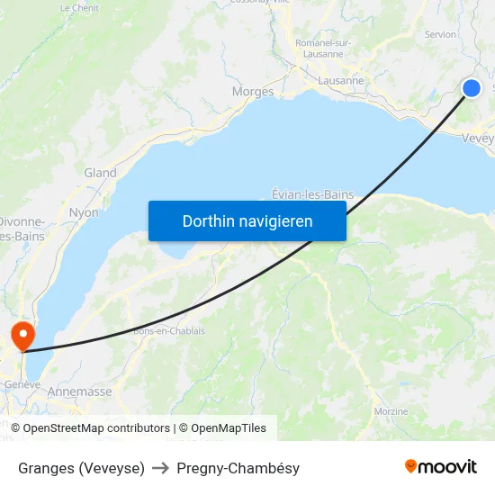 Granges (Veveyse) to Pregny-Chambésy map