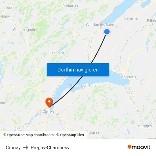 Cronay to Pregny-Chambésy map