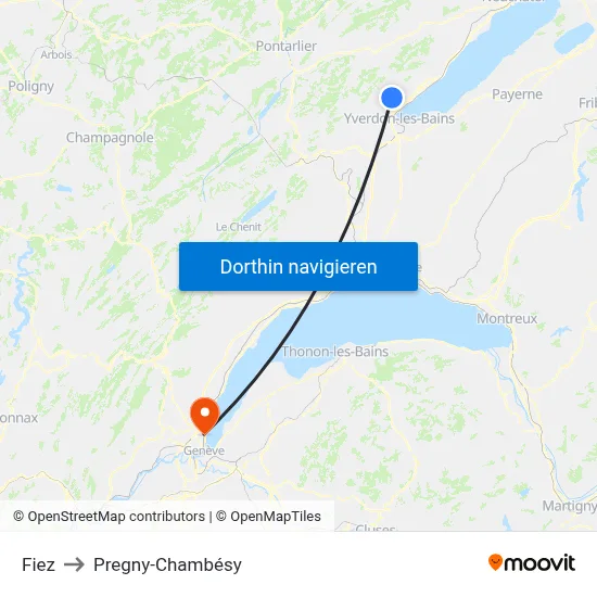 Fiez to Pregny-Chambésy map