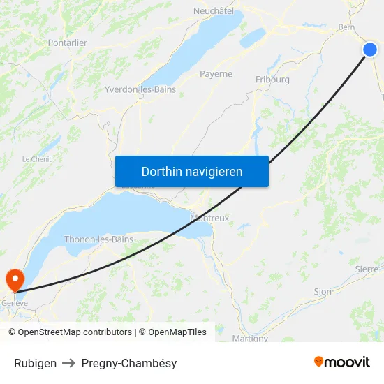 Rubigen to Pregny-Chambésy map