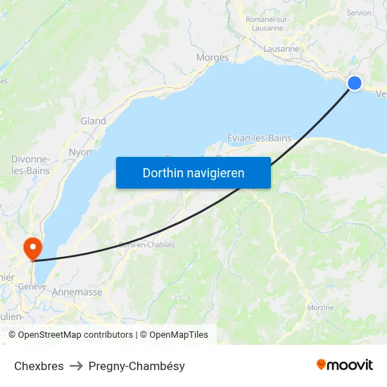 Chexbres to Pregny-Chambésy map
