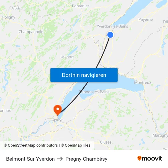 Belmont-Sur-Yverdon to Pregny-Chambésy map