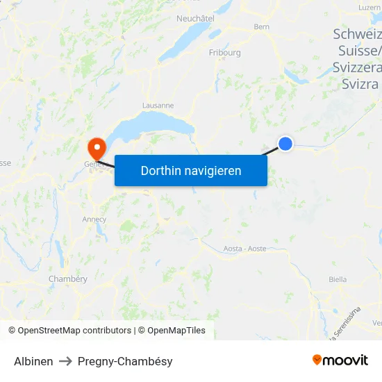 Albinen to Pregny-Chambésy map