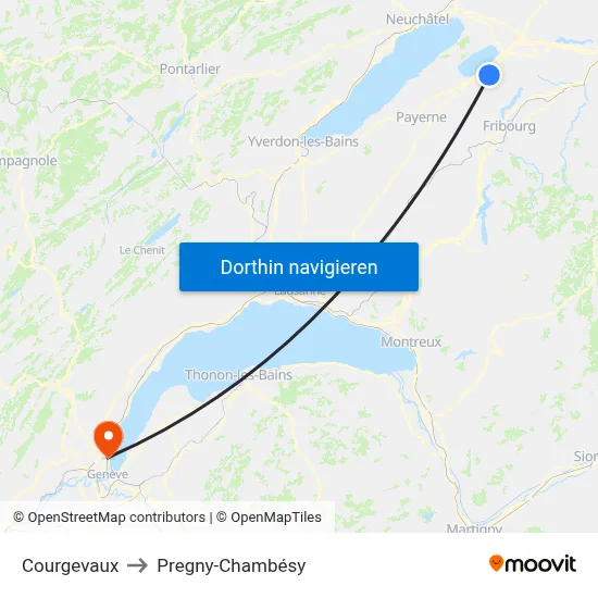 Courgevaux to Pregny-Chambésy map