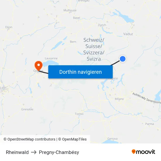 Rheinwald to Pregny-Chambésy map