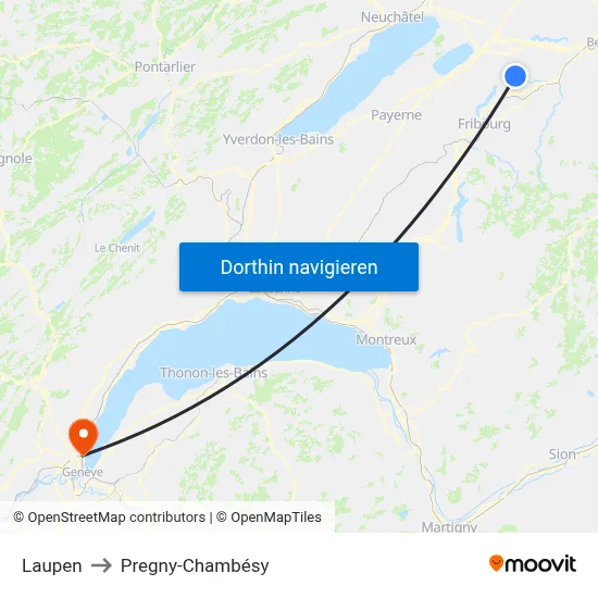 Laupen to Pregny-Chambésy map