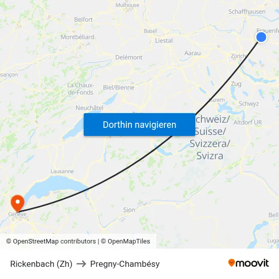 Rickenbach (Zh) to Pregny-Chambésy map
