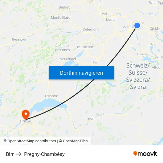 Birr to Pregny-Chambésy map