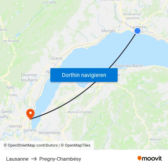 Lausanne to Pregny-Chambésy map