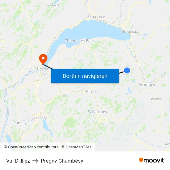 Val-D'Illiez to Pregny-Chambésy map