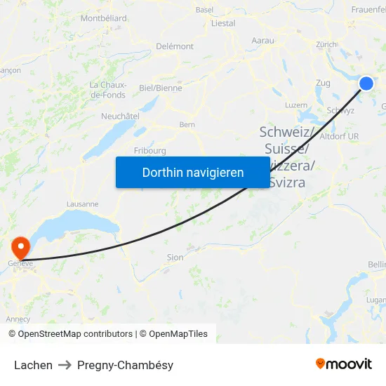 Lachen to Pregny-Chambésy map