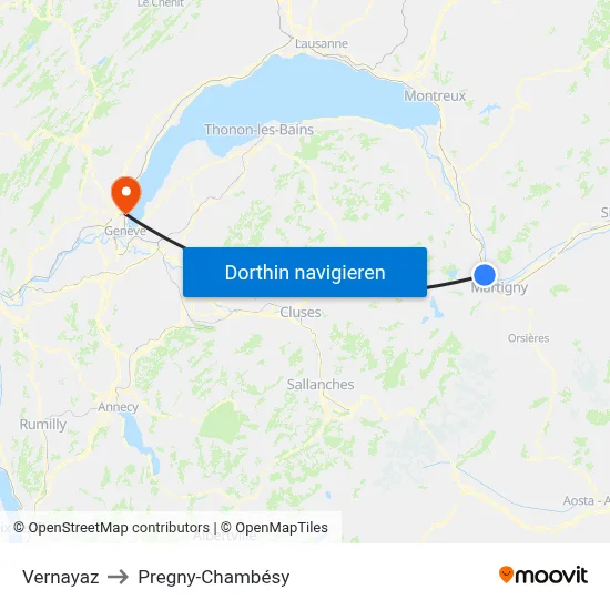 Vernayaz to Pregny-Chambésy map