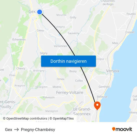 Gex to Pregny-Chambésy map