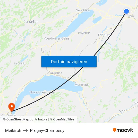 Meikirch to Pregny-Chambésy map