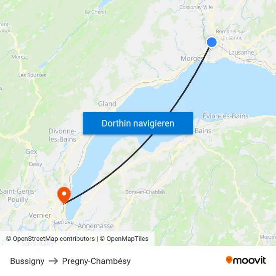 Bussigny to Pregny-Chambésy map