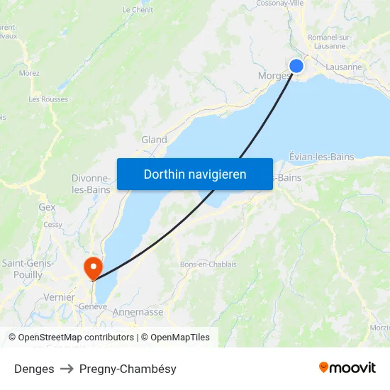 Denges to Pregny-Chambésy map
