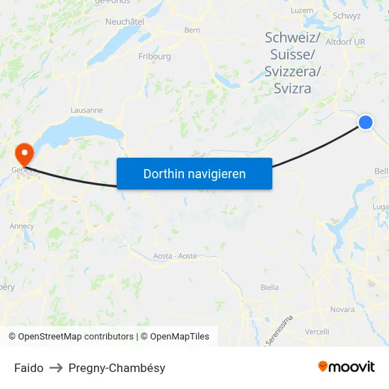 Faido to Pregny-Chambésy map