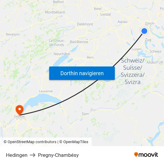 Hedingen to Pregny-Chambésy map