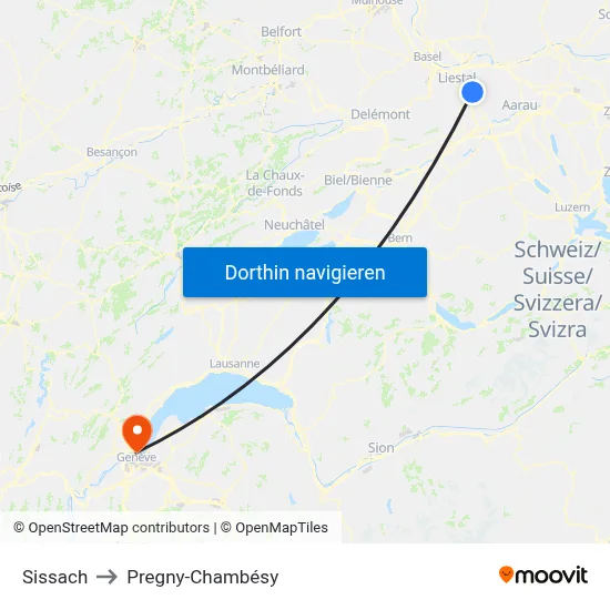 Sissach to Pregny-Chambésy map