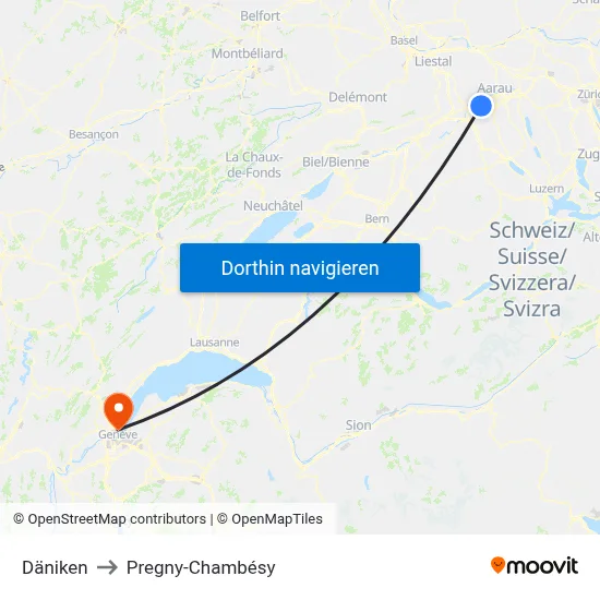 Däniken to Pregny-Chambésy map