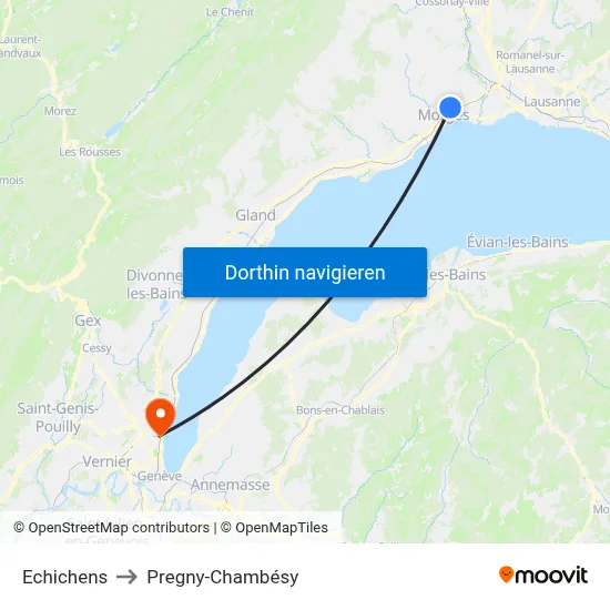 Echichens to Pregny-Chambésy map