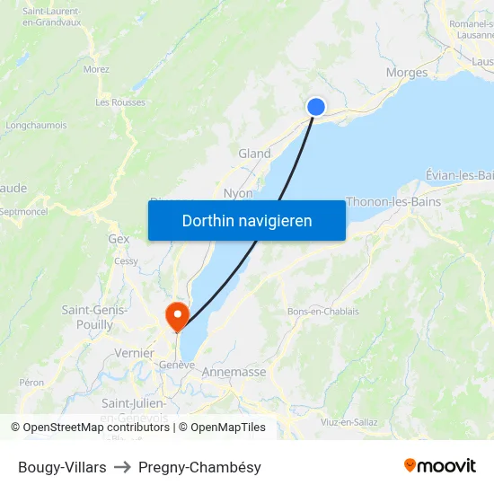 Bougy-Villars to Pregny-Chambésy map