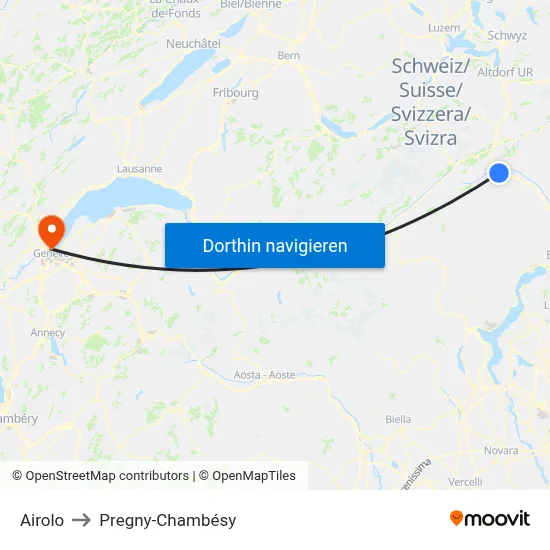 Airolo to Pregny-Chambésy map