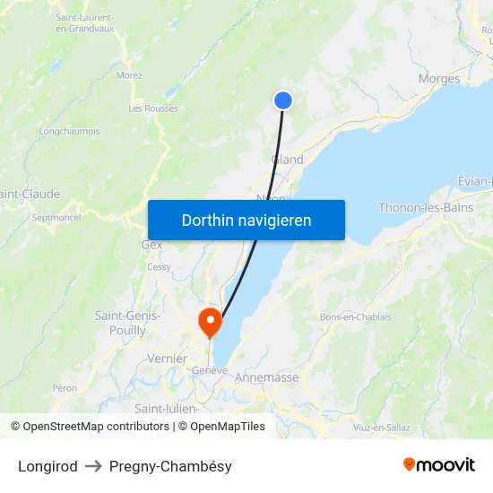 Longirod to Pregny-Chambésy map