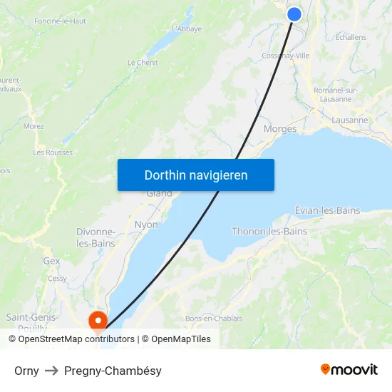 Orny to Pregny-Chambésy map