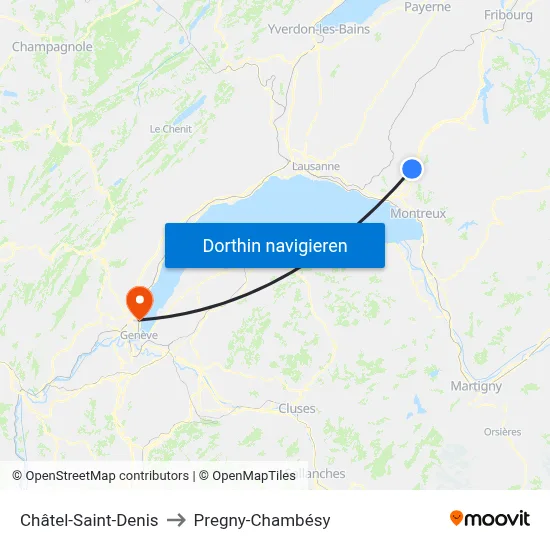 Châtel-Saint-Denis to Pregny-Chambésy map