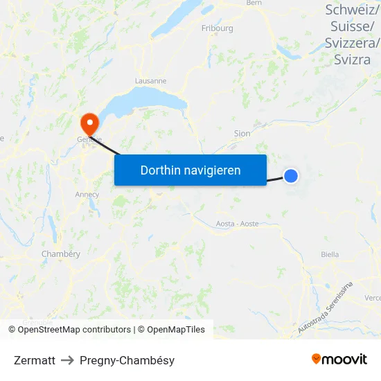 Zermatt to Pregny-Chambésy map
