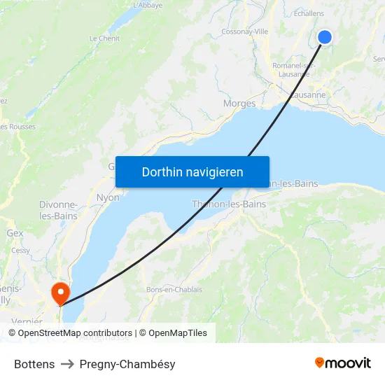 Bottens to Pregny-Chambésy map