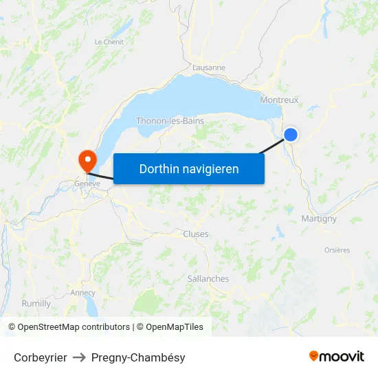 Corbeyrier to Pregny-Chambésy map
