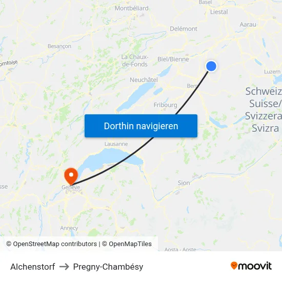 Alchenstorf to Pregny-Chambésy map