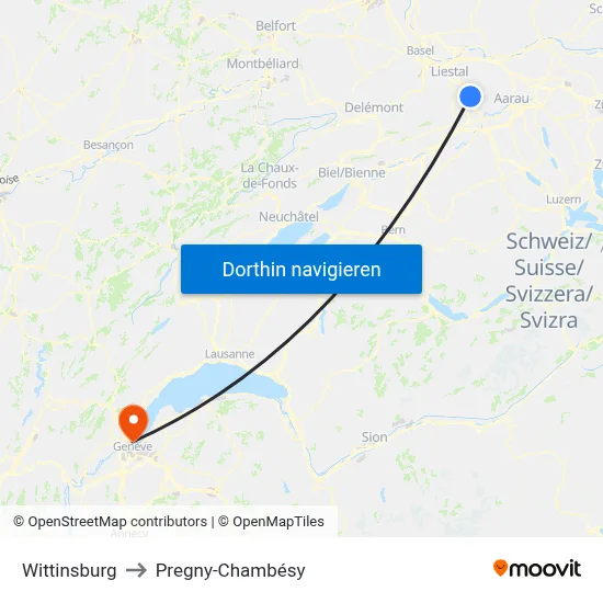 Wittinsburg to Pregny-Chambésy map