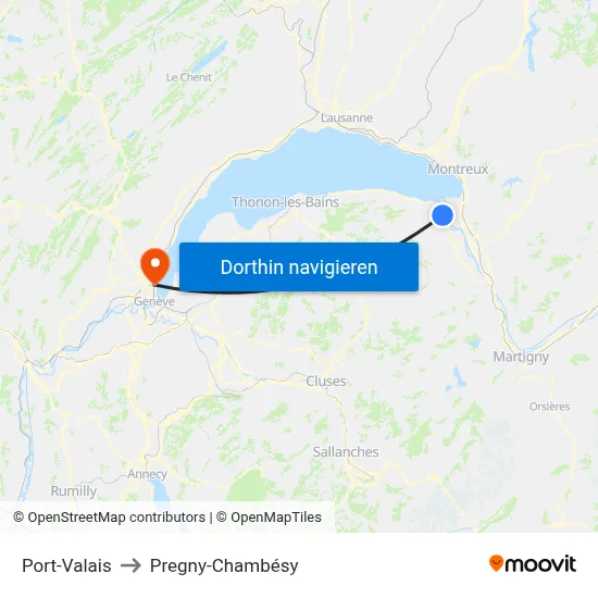 Port-Valais to Pregny-Chambésy map