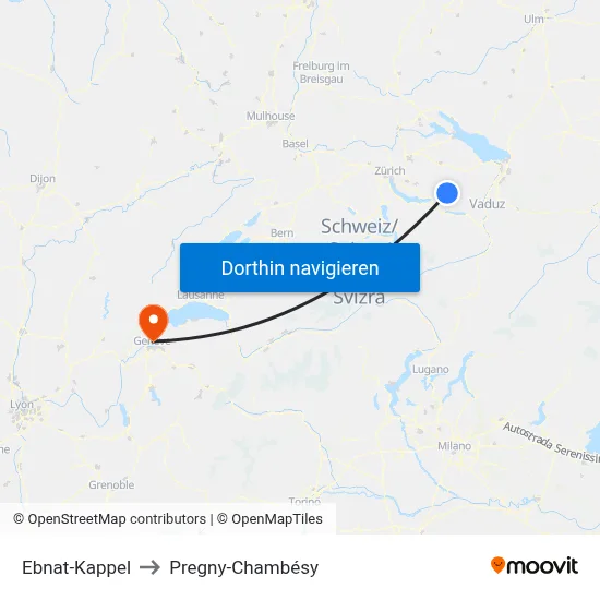Ebnat-Kappel to Pregny-Chambésy map