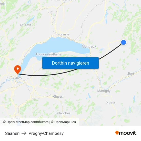 Saanen to Pregny-Chambésy map