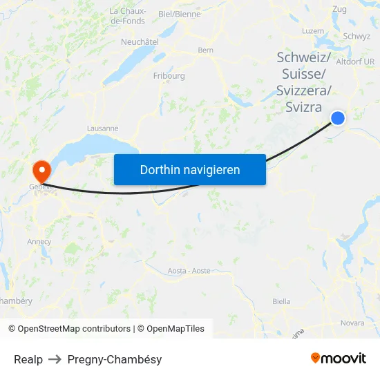 Realp to Pregny-Chambésy map