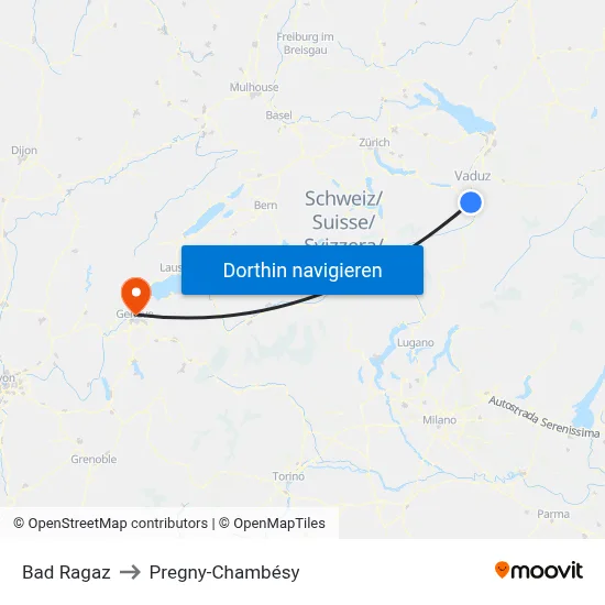 Bad Ragaz to Pregny-Chambésy map